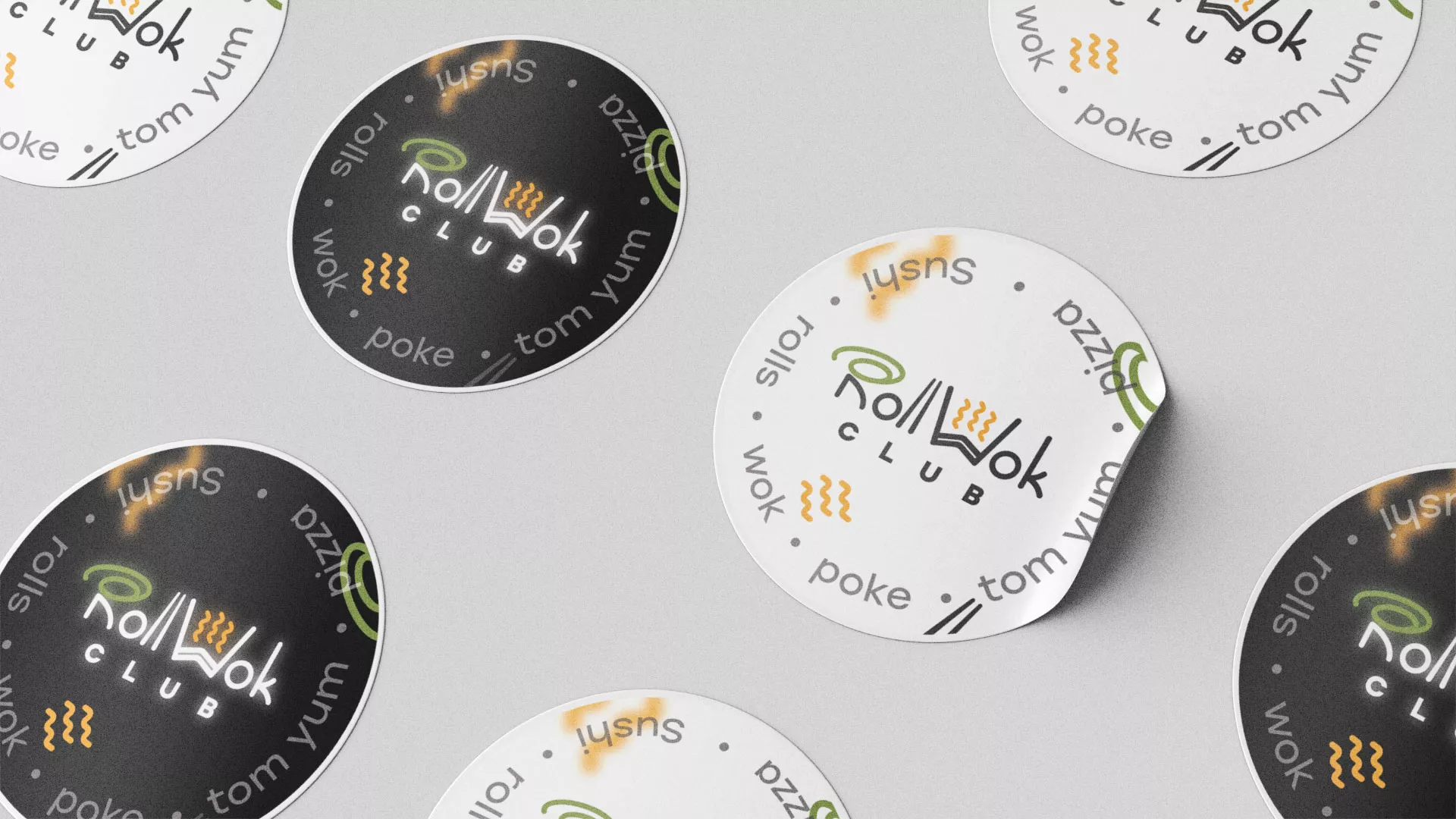 Разработка наклеек для суши-бара «Roll Wok Club» в Октябрьске